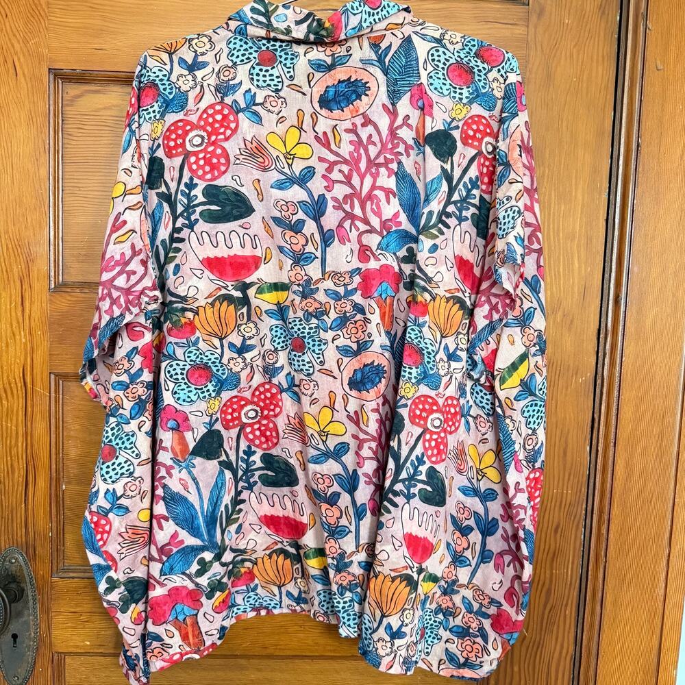 Natural Life OS Floral Mushroom Button Down Shirt 100% Cotton Boho Oversized Top - Picture 4 of 7